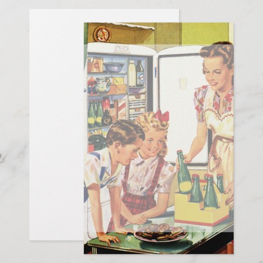  familie, moeder met Kinder, snacks in de keuken Briefpapier (Voorkant / Achterkant)