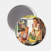 familie, moeder met Kinder, snacks in de keuken Magneet (Voorkant / Achterkant)