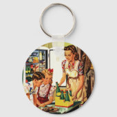 familie, moeder met Kinder, snacks in de keuken Sleutelhanger (Voorkant)