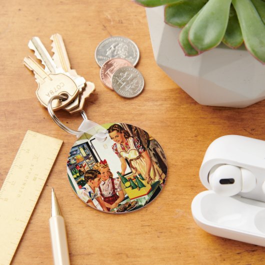 familie, moeder met Kinder, snacks in de keuken Sleutelhanger (Bureau)