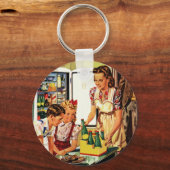 familie, moeder met Kinder, snacks in de keuken Sleutelhanger (Voorkant)