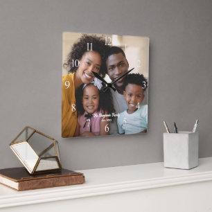 Familie Moeder Vader Zoon Dochter Foto Custom Vierkante Klok