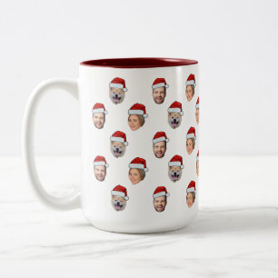 Familie Mok, Santa Hat Face 3 Foto's Kerstcadeau Tweekleurige Koffiemok