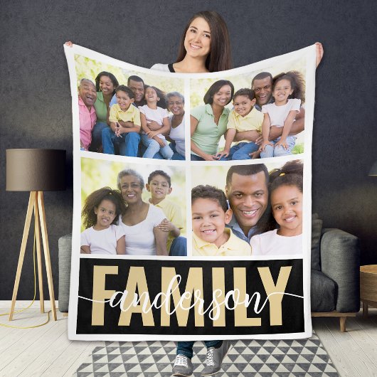Familie Monogram 4 Fotocollage Fleece Deken