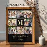 Familie monogram 8 foto collage elegante chic folie afdrukken<br><div class="desc">Elegante echt gouden folie en zwart eenvoudige aangepaste creëer uw eigen familie multi foto raster collage print met naam en vastgesteld jaar.</div>