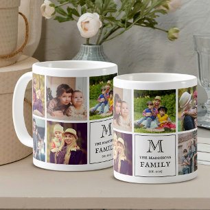 Familie Monogram 9 Foto Collage en Aangepaste Teks Koffiemok