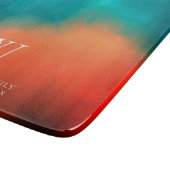 Familie Monogram Abstracte Kunst Blauwgroen Oranje Snijplank (Hoek)