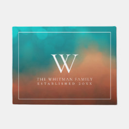 Familie Monogram Abstracte Kunst Blauwgroen Sinaas Deurmat