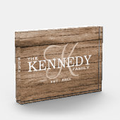 Familie Monogram Achternaam Typografie Rustic Hout Fotoblokken (Links)