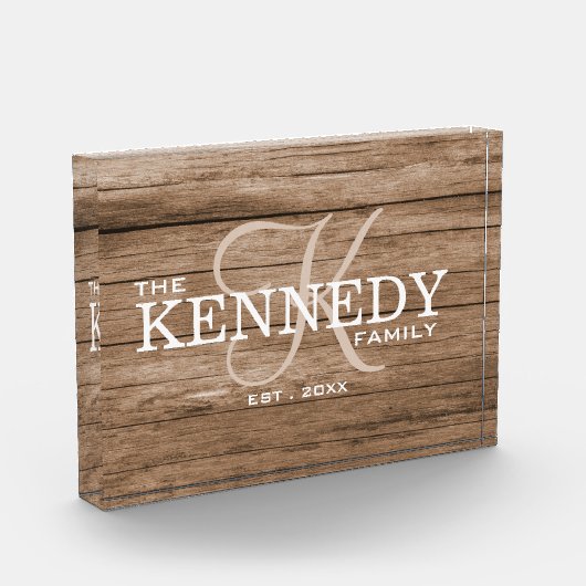 Familie Monogram Achternaam Typografie Rustiek Hou Fotoblokken (Links)