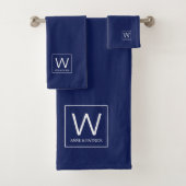 Familie Monogram Couple Namen Blauw Bad Handdoek (Insitu)