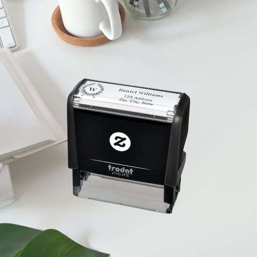 Familie monogram crest krans retour adres  zelfinktende stempel