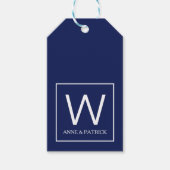 Familie Monogram Echtgenoten Namen blauw Cadeaulabel (Voorkant)