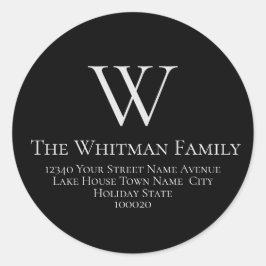 Familie Monogram Eenvoudig Zwart Terugkeeradres Ronde Sticker