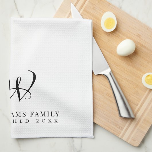 Familie Monogram Elegant Script Keuken Theedoek (Quarter Fold)