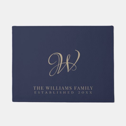 Familie Monogram Elegant Script Marine Deurmat (Voorkant)