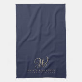 Familie Monogram Elegant Script Marine Keuken Theedoek (Verticaal)