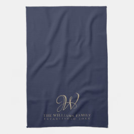 Familie Monogram Elegant Script Marine Keuken Theedoek