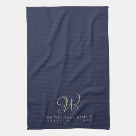 Familie Monogram Elegant Script Marine Keuken Theedoek (Verticaal)
