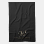 Familie Monogram Elegant Script Zwart Keuken Theedoek (Verticaal)