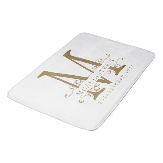Familie Monogram Elegant Wit en Goud Classy Badmat (Gekanteld)