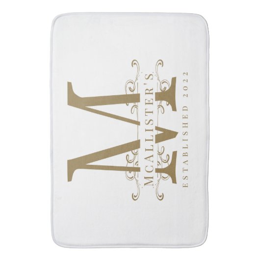 Familie Monogram Elegant Wit en Goud Classy Badmat (Voorkant Verticaal)