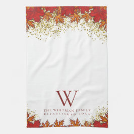 Familie Monogram Elegante Herfstbladeren Keuken Theedoek