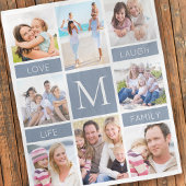 Familie Monogram Fotocollage Dusty Blue Fleece Deken