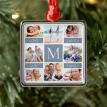 Familie Monogram Fotocollage Dusty Blue Metalen Ornament<br><div class="desc">Het perfecte cadeau voor een gezin</div>