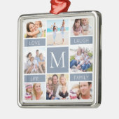 Familie Monogram Fotocollage Dusty Blue Metalen Ornament (Links)