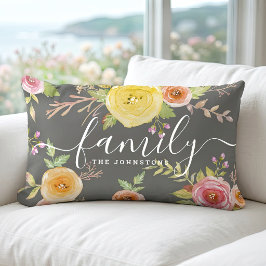 Familie monogram grijs geel bloemrijk waterverf ch kussen