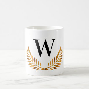 Familie monogram initiaal goudlaurel met zwarte la koffiemok