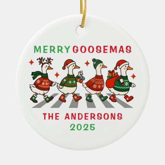 Familie Monogram Kerst Gans Keramisch Ornament (Voorkant)