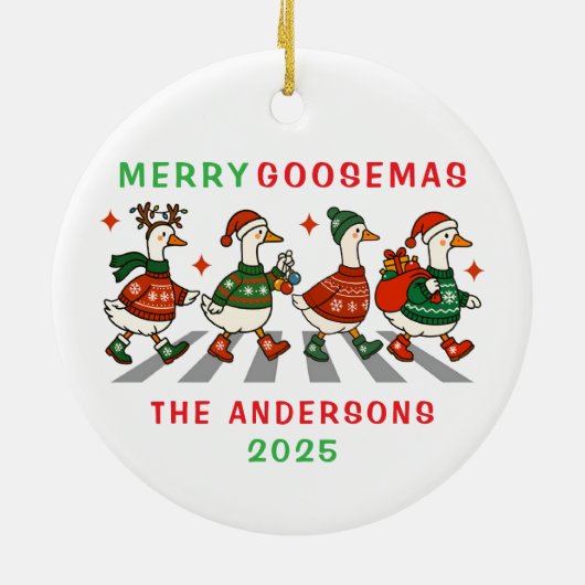 Familie Monogram Kerst Gans Keramisch Ornament (Achterkant)
