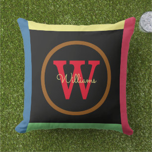 Familie Monogram Kleurrijk Kussen met Kleur Rand