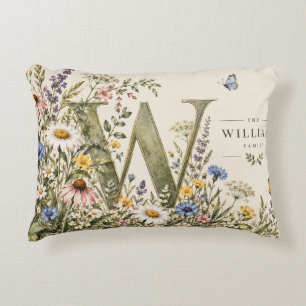 Familie Monogram met Wilde Bloemen Accent Kussen