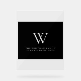 Familie Monogram Modern Elegant Zwart Grijs Acryl Bord