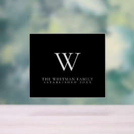 Familie Monogram Modern Elegant Zwart Grijs Acryl Bord