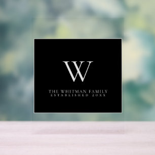 Familie Monogram Modern Elegant Zwart Grijs Acryl Bord