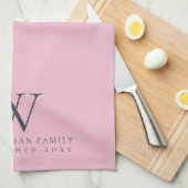 Familie Monogram Moderne Roze Leisteen Grijze Keuk Theedoek (Quarter Fold)