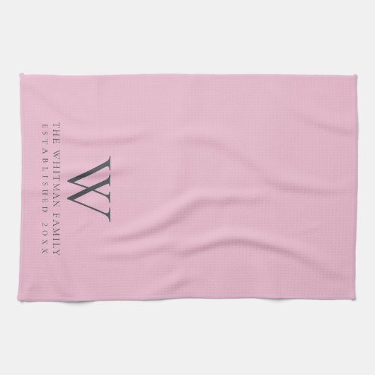 Familie Monogram Moderne Roze Leisteen Grijze Keuk Theedoek (Horizontaal)