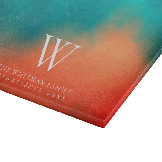 Familie Monogram Naam Abstracte Kunst Turquoise Si Snijplank (Hoek)