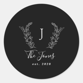 Familie monogram naam elegant gepersonaliseerd zwa ronde sticker