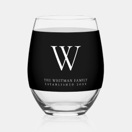 Familie Monogram Naam Modern Zwart Wijnglas Zonder Voet