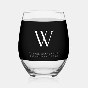 Familie Monogram Naam Modern Zwart Wijnglas Zonder Voet
