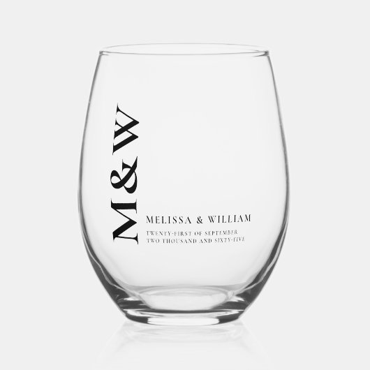 Familie Monogram Naam Modern Zwart Wijnglas Zonder Voet (Voorkant)
