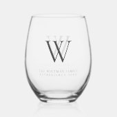 Familie Monogram Naam Moderne Houtskool Wijnglas Zonder Voet (Voorkant)
