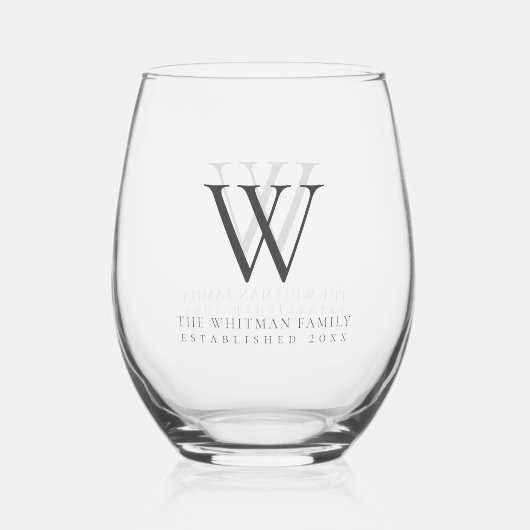 Familie Monogram Naam Moderne Houtskool Wijnglas Zonder Voet (Voorkant)