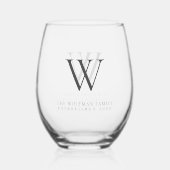 Familie Monogram Naam Moderne Houtskool Wijnglas Zonder Voet (Achterkant)