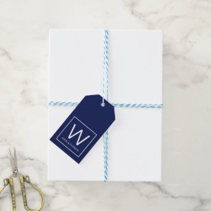 Familie Monogram Paar Namen blauw Cadeaulabel